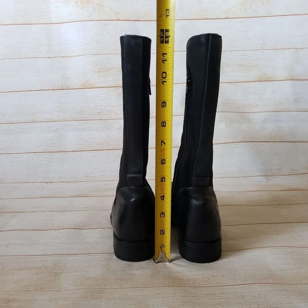 FLY London Leather Suede Calf Boots Round Toe Black Women's Size 37